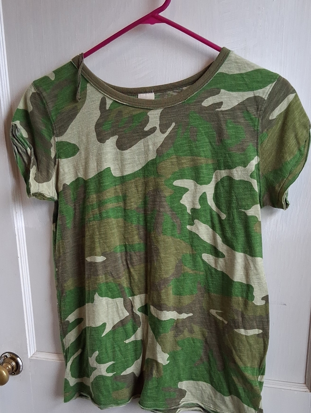 Free People We The Free Clare Camo Short Sleeve Tee in Moss Green